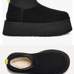 UGG Women's Classic Mini Deeper Boots Black Ankle Boots with Yellow Accent size7
